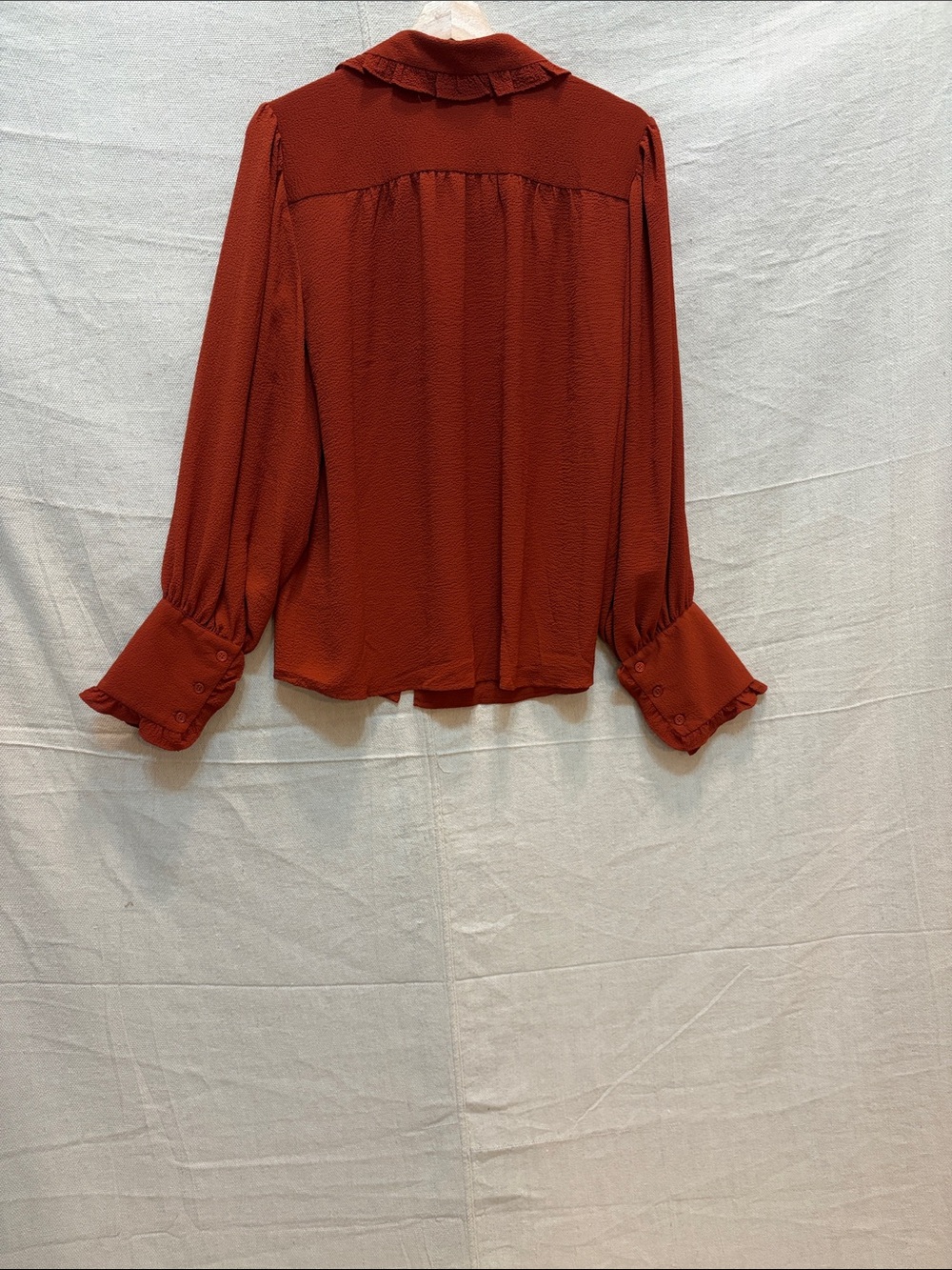 Max Studio Rust Ruffle-Collar Button Blouse - Picture 2 of 2
